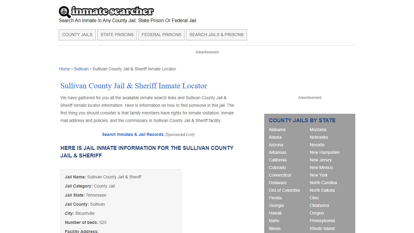 Sullivan County Jail & Sheriff Inmate Locator - Inmate Searcher